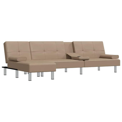 L-shaped Sofa Bed Cappuccino 255x140x70 cm Faux Leather Payday Deals