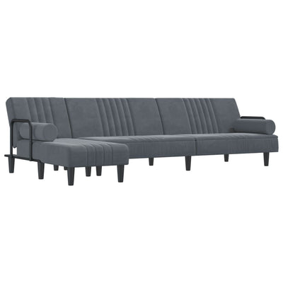 L-shaped Sofa Bed Dark Grey 260x140x70 cm Velvet Payday Deals