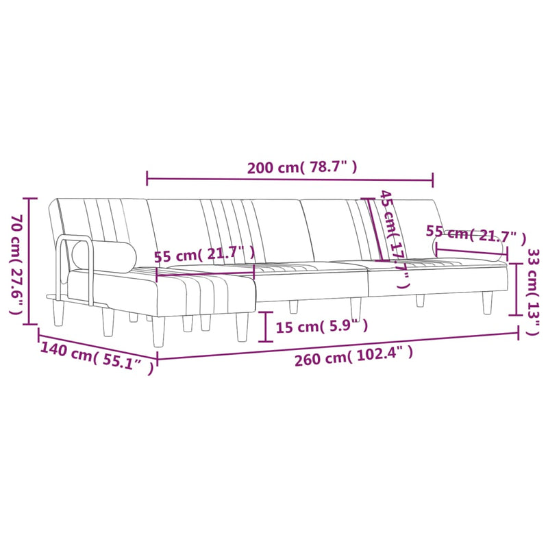 L-shaped Sofa Bed Dark Grey 260x140x70 cm Velvet Payday Deals