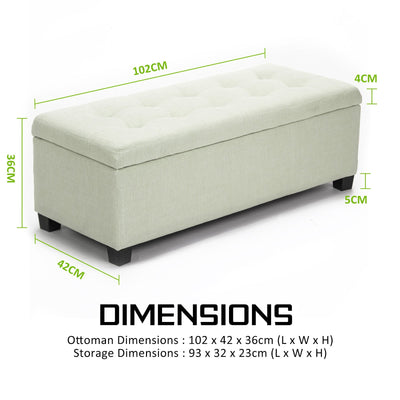 La Bella 102cm Light Green Storage Ottoman Stool Fabric Payday Deals