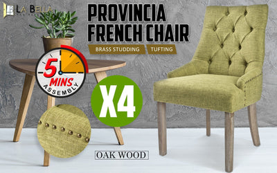 La Bella 4 Set Green French Provincial Dining Chair Amour Oak Leg Payday Deals