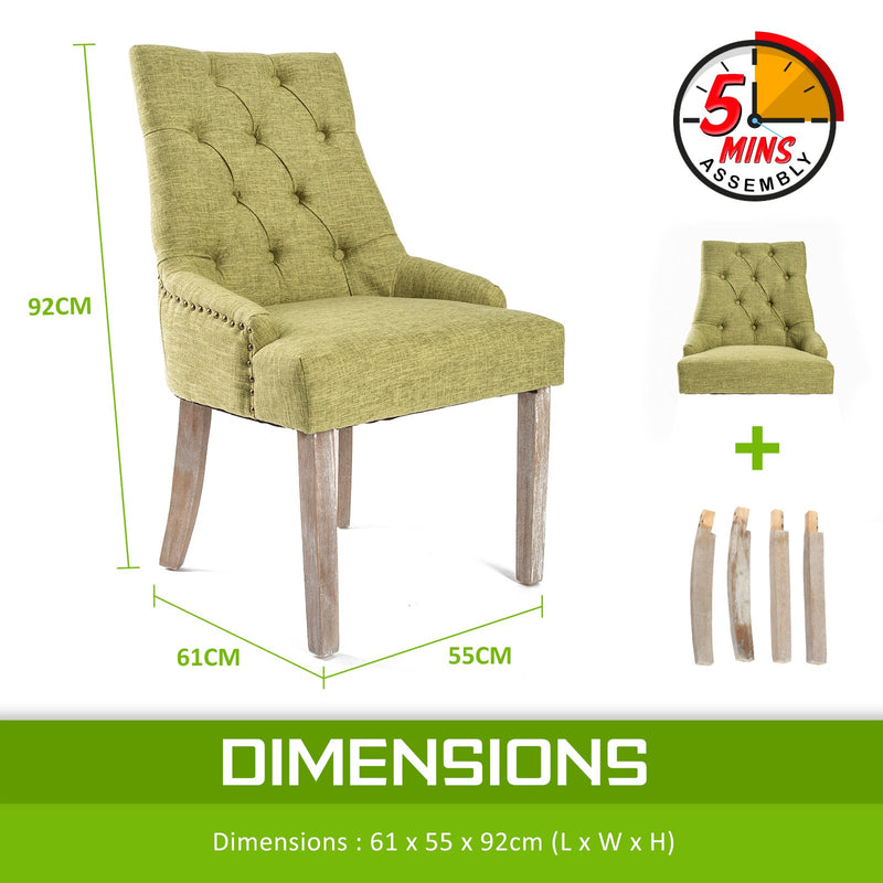 La Bella 4 Set Green French Provincial Dining Chair Amour Oak Leg Payday Deals