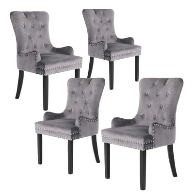 La Bella 4 Set Grey French Provincial Dining Chair Ring Studded Lisse Velvet Rubberwood Payday Deals