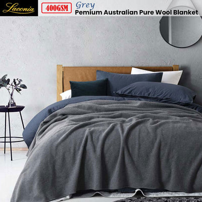 Laconia 400GSM Premium Australian Pure Wool Blanket Grey Double Payday Deals