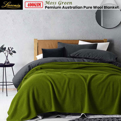 Laconia 400GSM Premium Australian Pure Wool Blanket Moss Green Super King Payday Deals