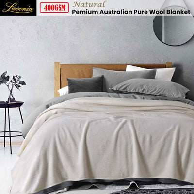 Laconia 400GSM Premium Australian Pure Wool Blanket Natural Double Payday Deals