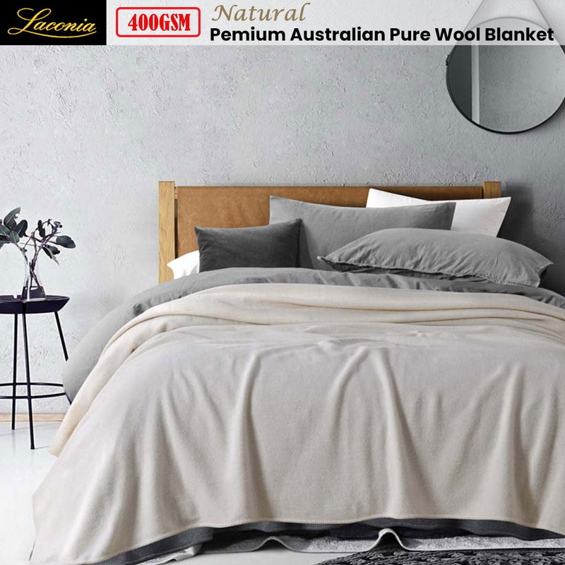 Laconia 400GSM Premium Australian Pure Wool Blanket Natural Single Payday Deals