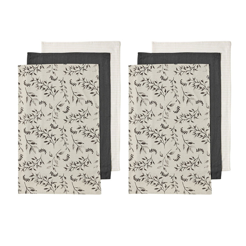 Ladelle Grown Ivy Set of 6 Cotton Kitchen Towels Charcoal Payday Deals