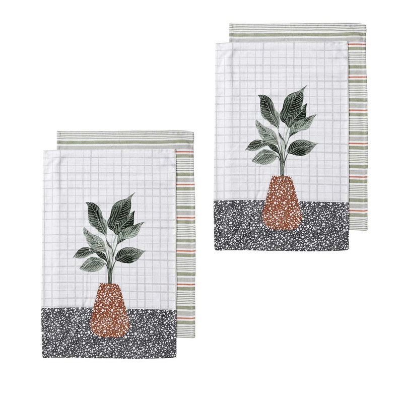 Ladelle Revive Plants Set of 4 Cotton Kitchen Towels Brown Pot Payday Deals