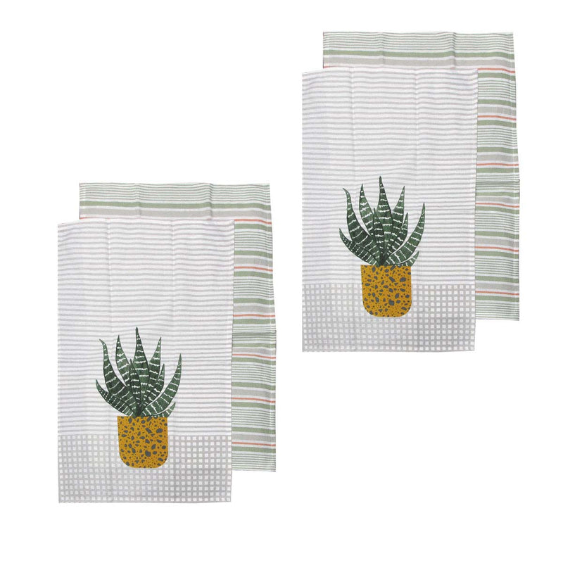 Ladelle Revive Plants Set of 4 Cotton Kitchen Towels Yellow Pot Payday Deals