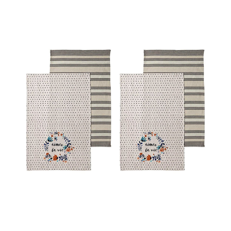 Ladelle Set of 4 Aimer La Vie Kitchen / Cleaning 100% Cotton Tea Towels Payday Deals