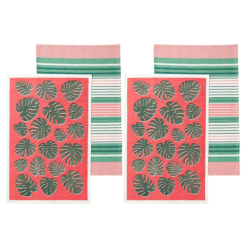 Ladelle Set of 4 Bahamas Kitchen / Cleaning 100% Cotton Tea Towels Coral Payday Deals