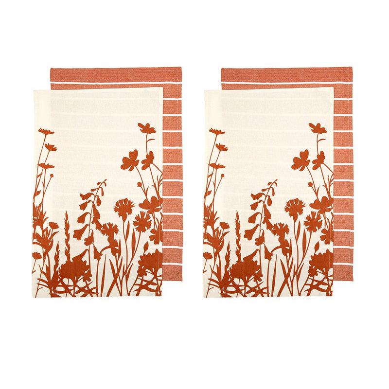 Ladelle Set of 4 Sanctuary Floral Cotton Kitchen Tea Towels 50 x 70 cm Terracotta Payday Deals