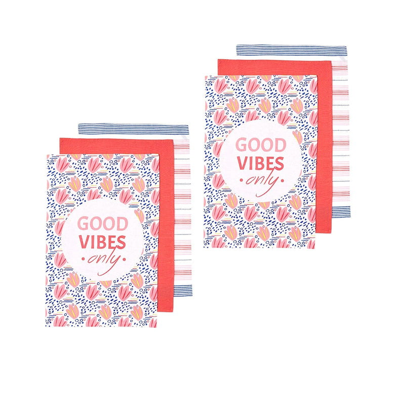 Ladelle Set of 6 Arise Good Vibes Tea Towels Pink Payday Deals