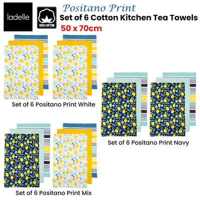 Ladelle Set of 6 Positano Cotton Kitchen Tea Towels 50 x 70 cm Navy Payday Deals