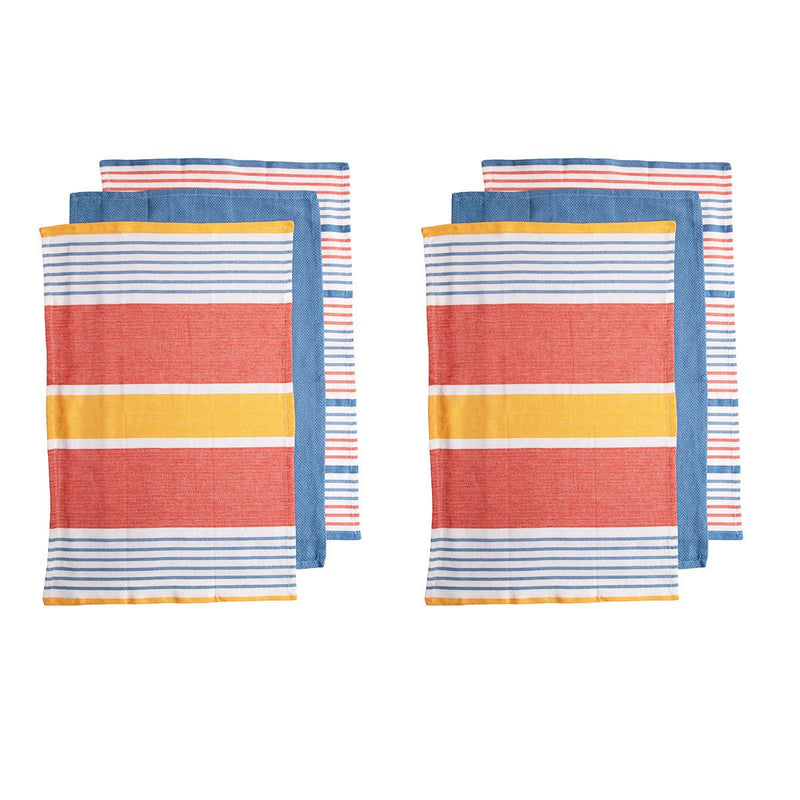 Ladelle Set of 6 Positano Stripe Cotton Kitchen Tea Towels 50 x 70 cm Red Payday Deals