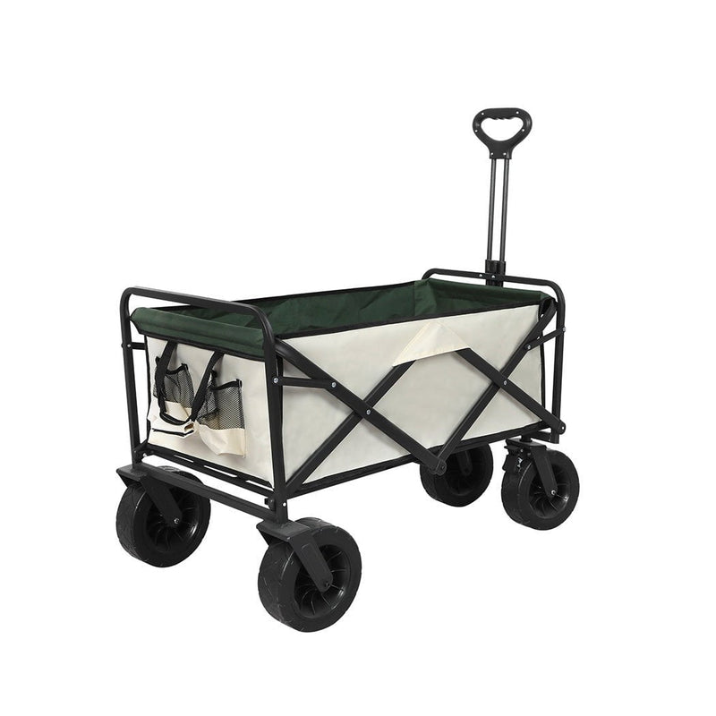 Lambu Garden Camping Trolley Outdoor Garden Wagon Cart Folding Widen Large Picnic Beige Payday Deals
