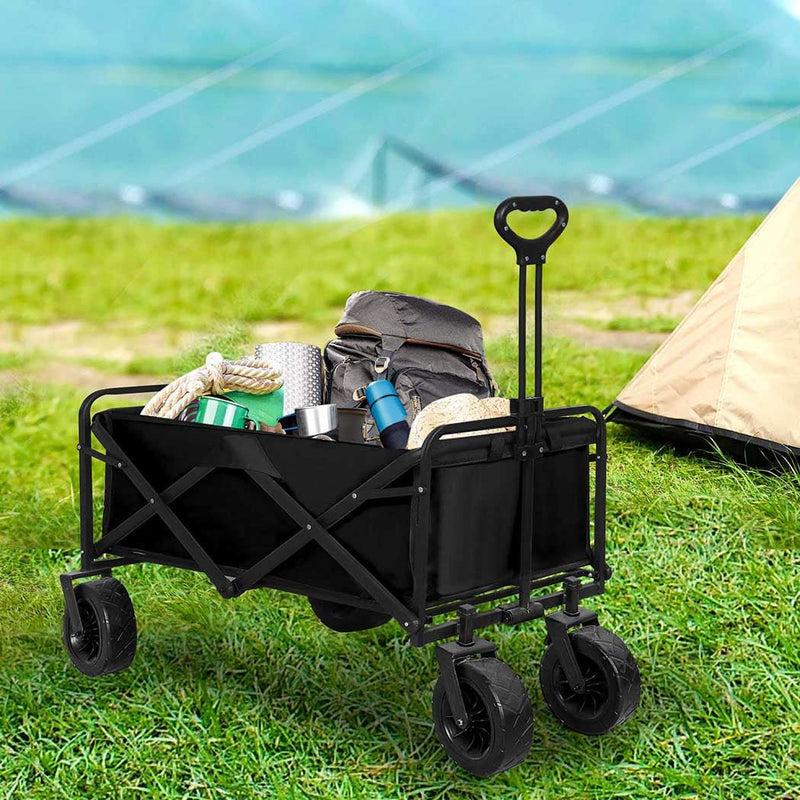 Lambu Garden Camping Trolley Outdoor Garden Wagon Cart Folding Widen Large Picnic Black Payday Deals