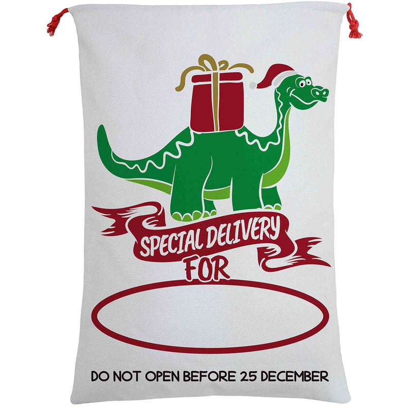 Large Christmas XMAS Hessian Santa Sack Stocking Bag Reindeer Children Gifts Bag, Special Delivery By Dinosaur Payday Deals
