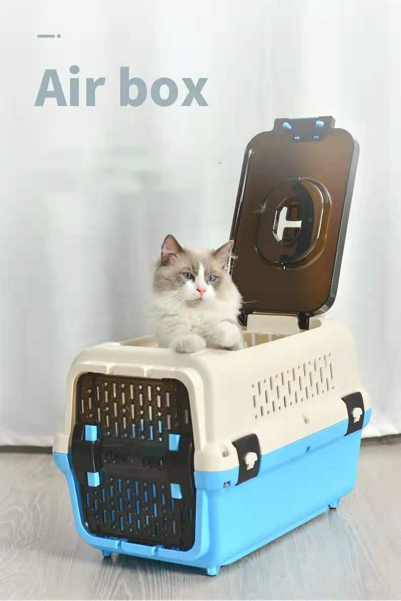 Large Dog Cat Crate Pet Rabbit Carrier Travel Cage With Tray & Window Blue Payday Deals
