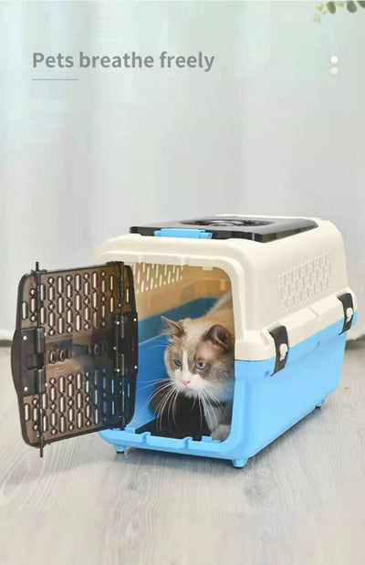Large Dog Cat Crate Pet Rabbit Carrier Travel Cage With Tray & Window Blue Payday Deals