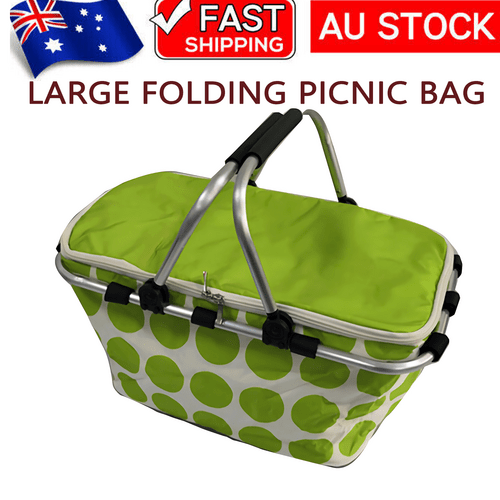 Large Folding Picnic Bag Basket Hamper Camping Hiking Insulated Lunch Cooler Bag Payday Deals