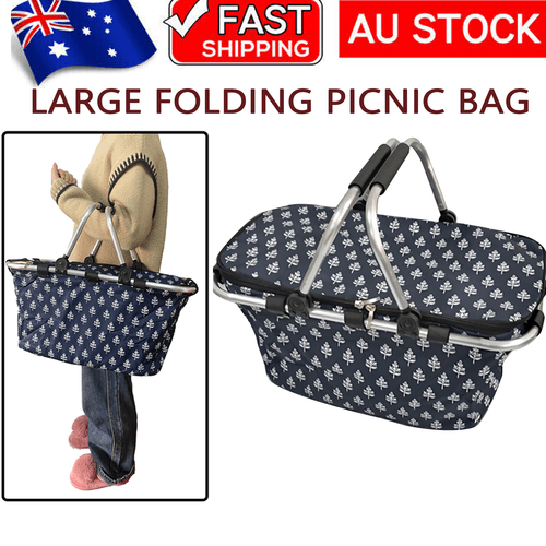 Large Folding Picnic Bag Basket Hamper Camping Hiking Insulated Lunch Cooler Bag Payday Deals