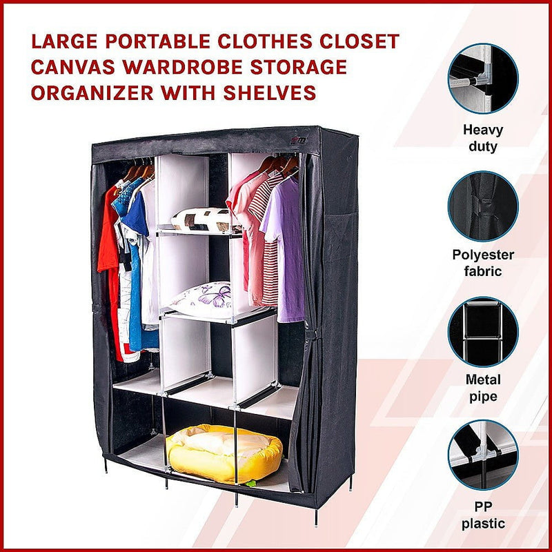 Large Portable Clothes Closet Canvas Wardrobe Storage Organizer with Shelves Payday Deals