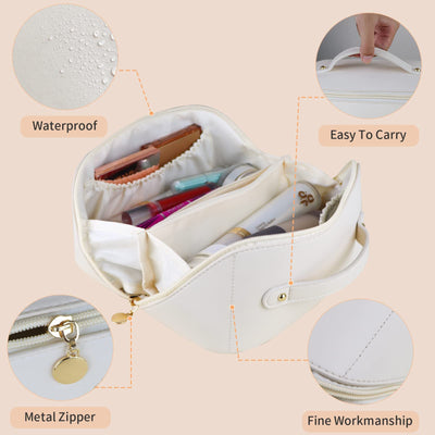 Large Travel Cosmetic Bag Portable Make up Makeup Bag Waterproof PU Leather Storage White Payday Deals