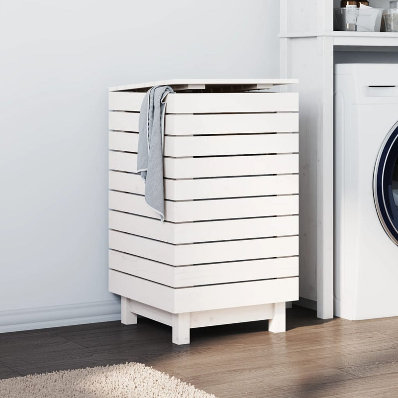 Laundry Basket White 44x44x76 cm Solid Wood Pine Payday Deals