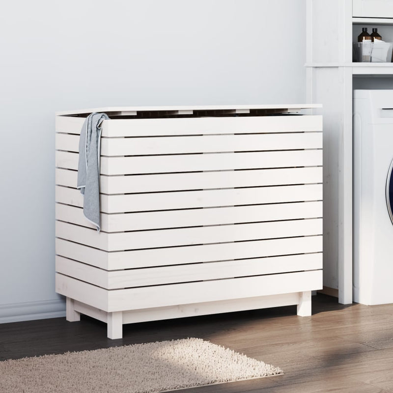 Laundry Basket White 88.5x44x76 cm Solid Wood Pine Payday Deals