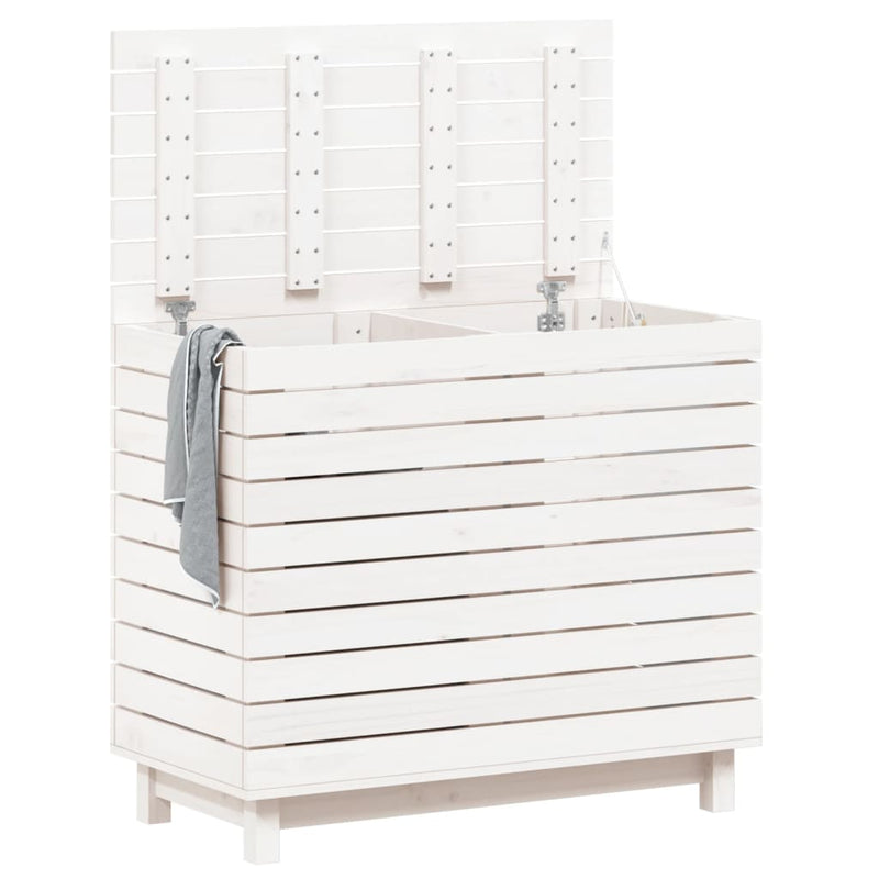 Laundry Basket White 88.5x44x76 cm Solid Wood Pine Payday Deals
