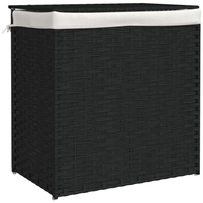 Laundry Basket with 2 Sections Black 53x35x57 cm Poly Rattan Payday Deals