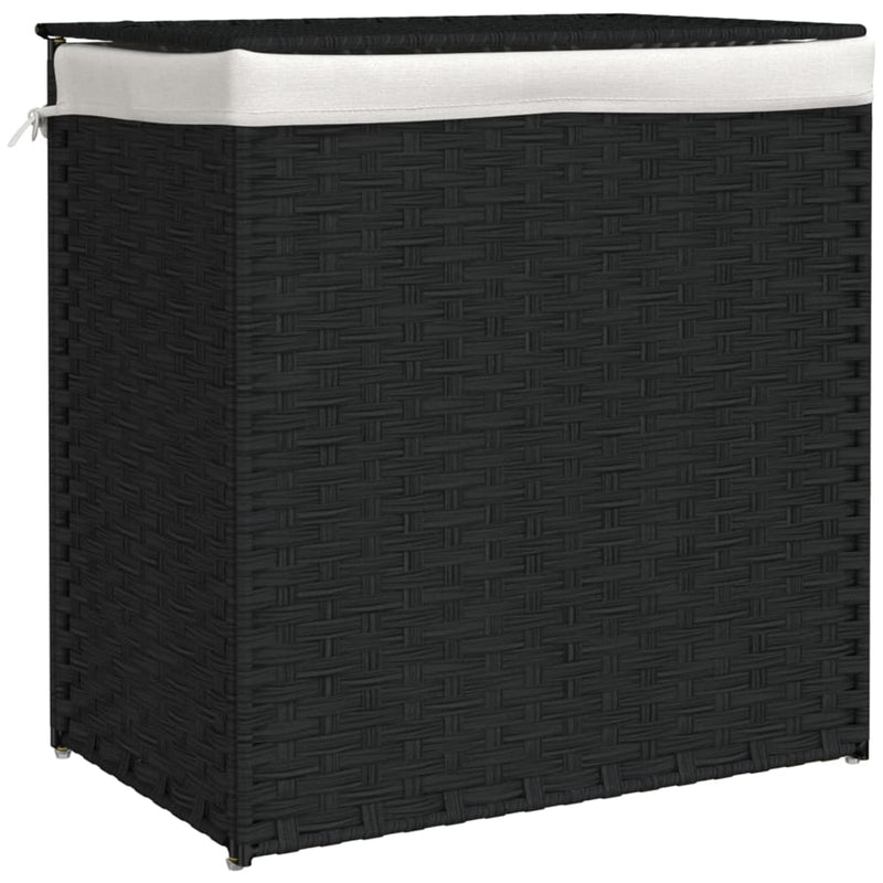 Laundry Basket with 2 Sections Black 53x35x57 cm Poly Rattan Payday Deals