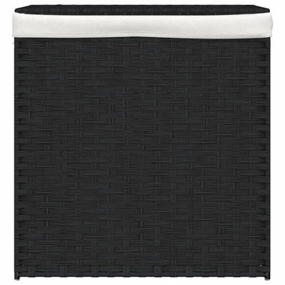 Laundry Basket with 2 Sections Black 53x35x57 cm Poly Rattan Payday Deals