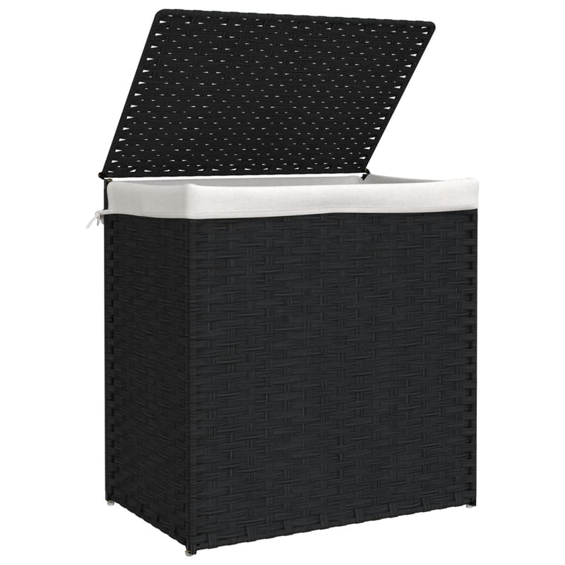 Laundry Basket with 2 Sections Black 53x35x57 cm Poly Rattan Payday Deals