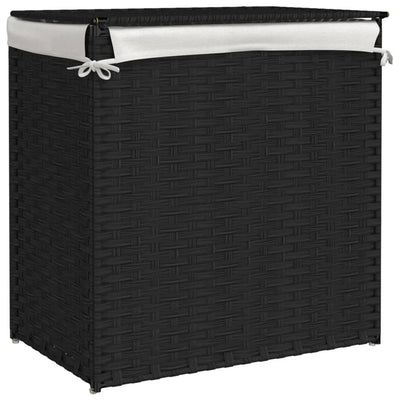 Laundry Basket with 2 Sections Black 53x35x57 cm Poly Rattan Payday Deals