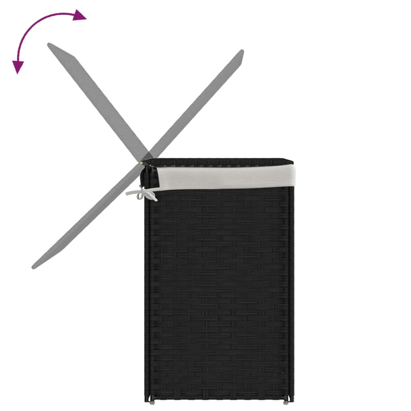 Laundry Basket with 2 Sections Black 53x35x57 cm Poly Rattan Payday Deals