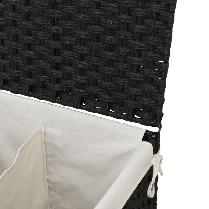 Laundry Basket with 2 Sections Black 53x35x57 cm Poly Rattan Payday Deals