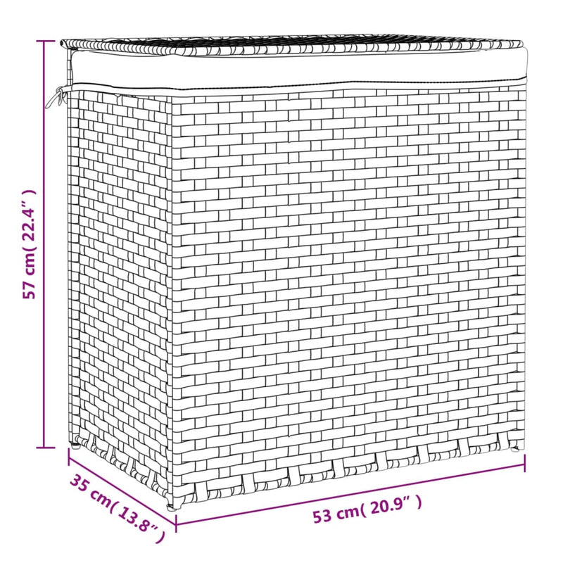 Laundry Basket with 2 Sections Black 53x35x57 cm Poly Rattan Payday Deals