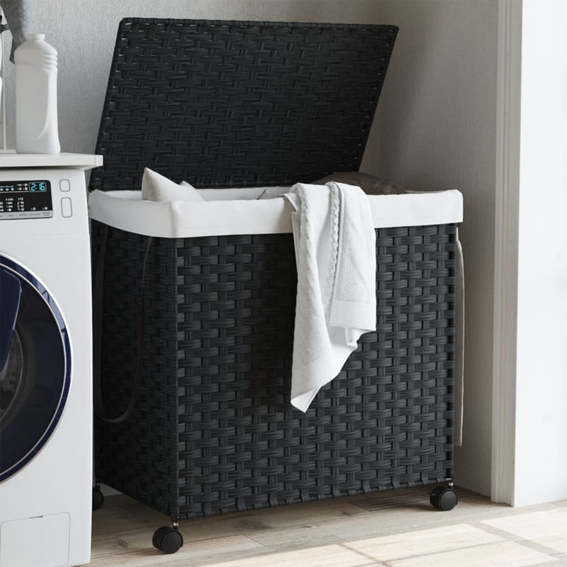 Laundry Basket with Wheels Black 60x35x60.5 cm Rattan Payday Deals