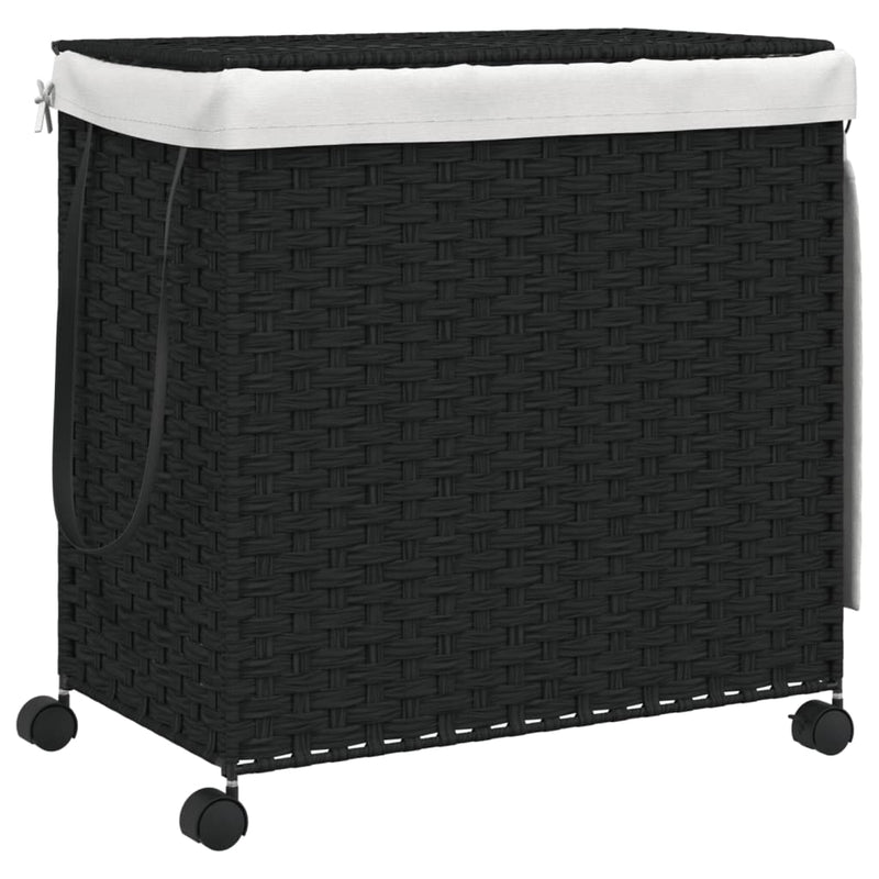 Laundry Basket with Wheels Black 60x35x60.5 cm Rattan Payday Deals