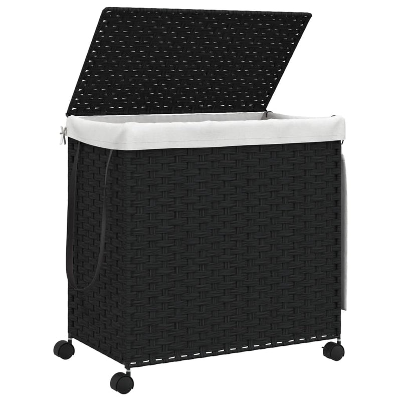 Laundry Basket with Wheels Black 60x35x60.5 cm Rattan Payday Deals