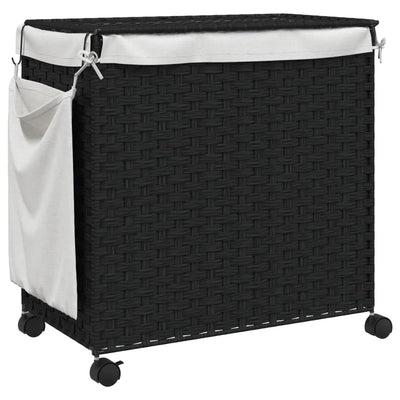 Laundry Basket with Wheels Black 60x35x60.5 cm Rattan Payday Deals