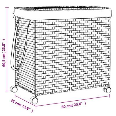 Laundry Basket with Wheels Black 60x35x60.5 cm Rattan Payday Deals
