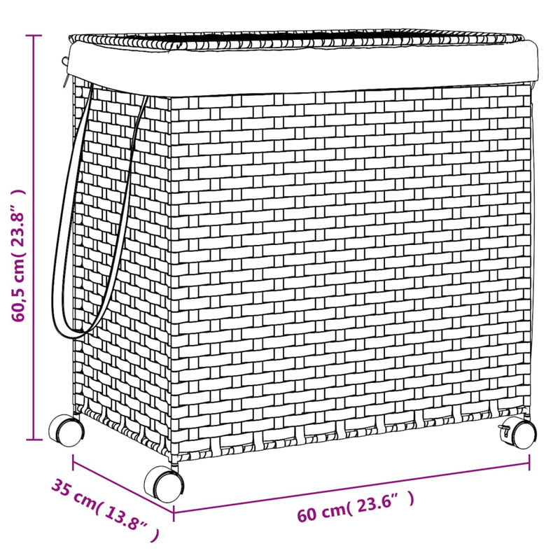 Laundry Basket with Wheels Black 60x35x60.5 cm Rattan Payday Deals