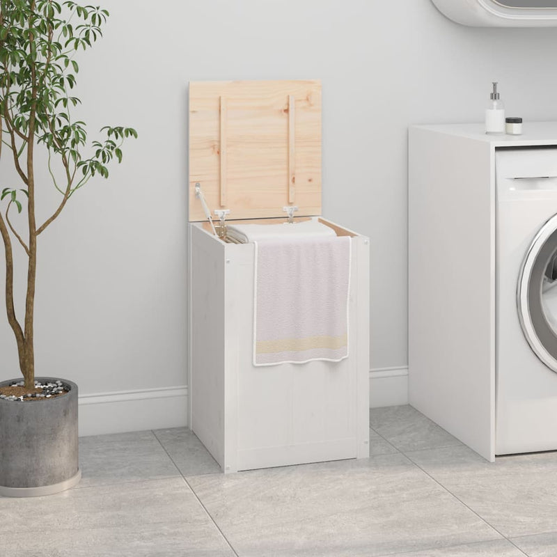 Laundry Box White 44x44x66 cm Solid Wood Pine Payday Deals