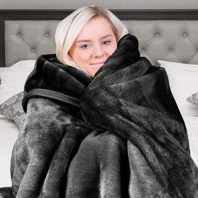 Laura Hill 600GSM Faux Mink Blanket Double-Sided Queen Size - Black Payday Deals