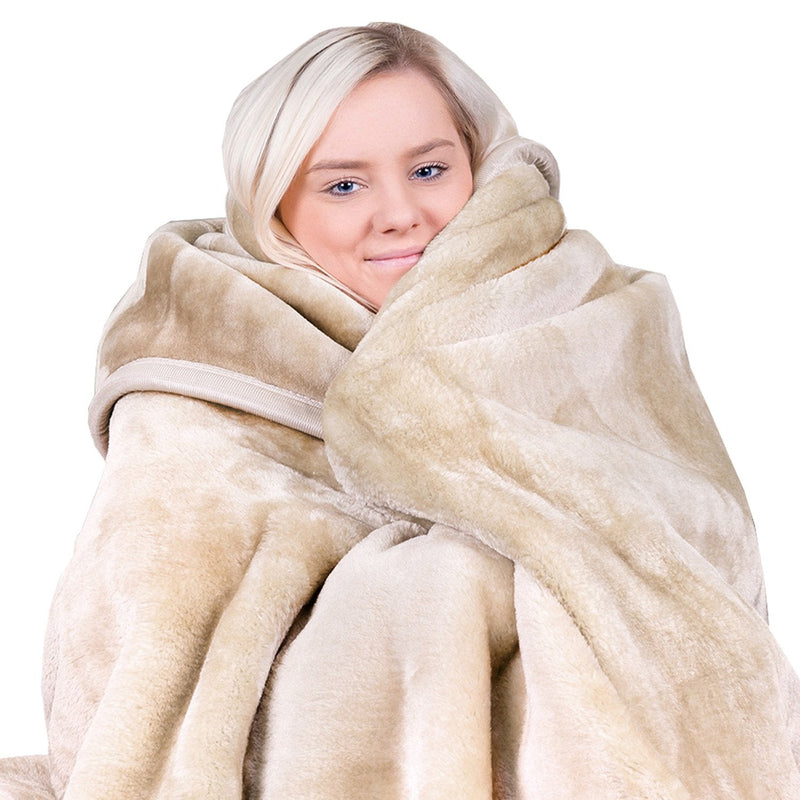 Laura Hill 800-gsm Faux Mink Throw Rug Blanket Queen Size Double-sided Large 220 X 240cm Heavy - Cream Payday Deals