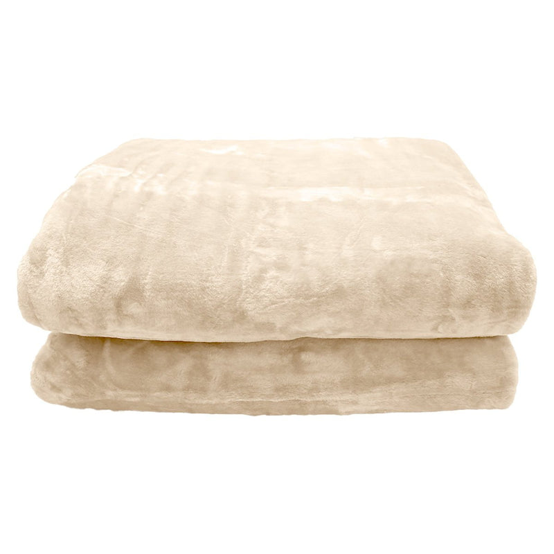 Laura Hill 800-gsm Faux Mink Throw Rug Blanket Queen Size Double-sided Large 220 X 240cm Heavy - Cream Payday Deals